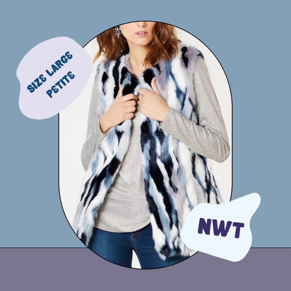 NWT INC FAUX FUR PATCHWORK VEST Large/Petite Large